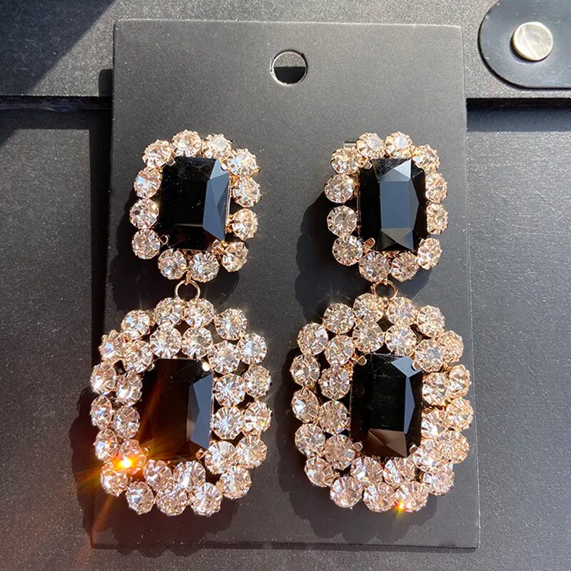 Fashion New  Shiny Double-Sided Hanging  Hollow Rhinestone Earrings Pendant Temperament  women's Jewelry