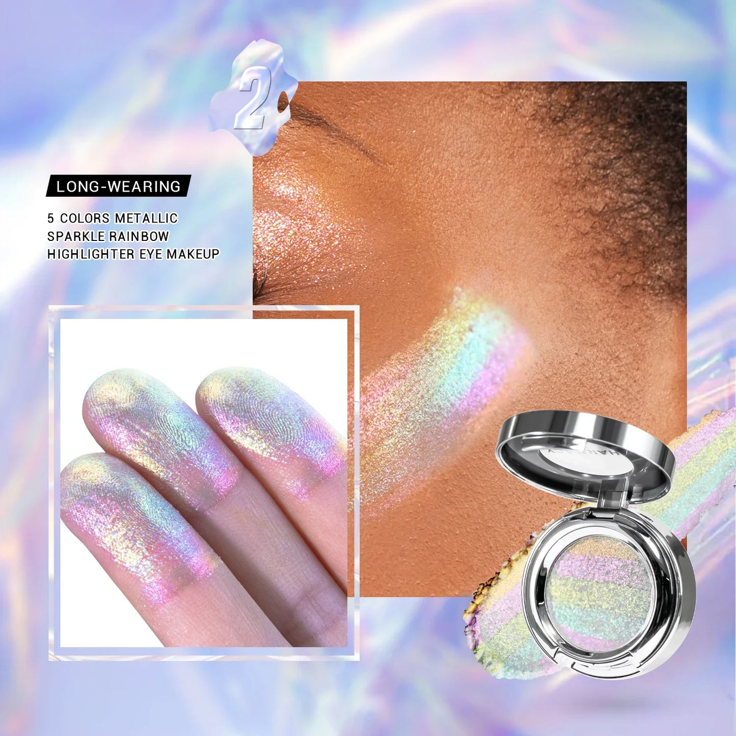 CHARMACY Rainbow Duochrome Highligter New 5 Colors Shimmer Multichrome Long-lasting Eye Shadow Cosmetic Makeup for Women