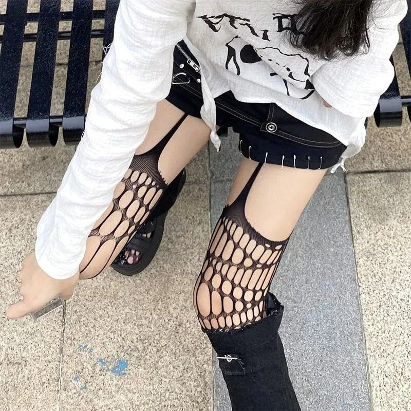 Gothic Dark Girl Long Sexy Fishnet Stockings Women Classical Design Harajuku Emo Mesh Tights Lingerie Thigh High Garters Hosiery