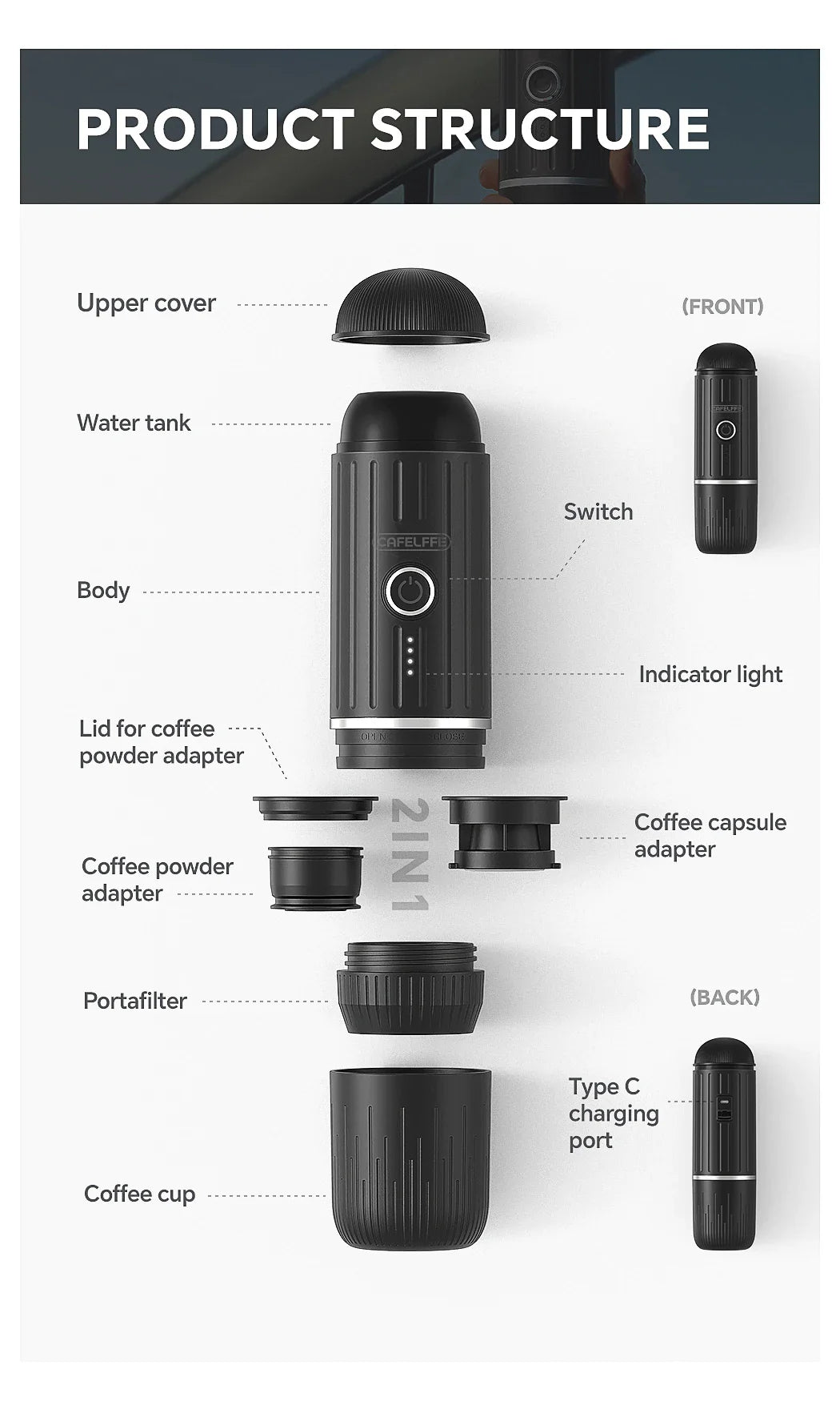 Cafelffe Outdoor Combination Wireless Electric portable espresso machine,Coffee Gift Giving Camping hiking Travel bag cafetera