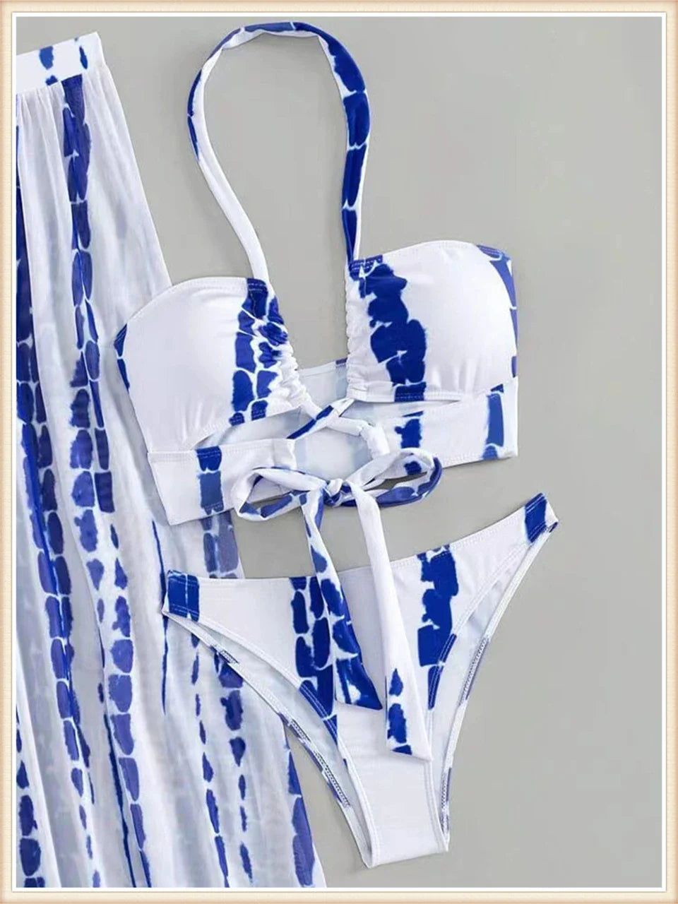 3 Pieces Tie Dye Cross Bikini 2025 Women Sexy Halter Swimsuit & Cover Up Pants Swimwear Bathers Bathing Swimming Suit Beachwear