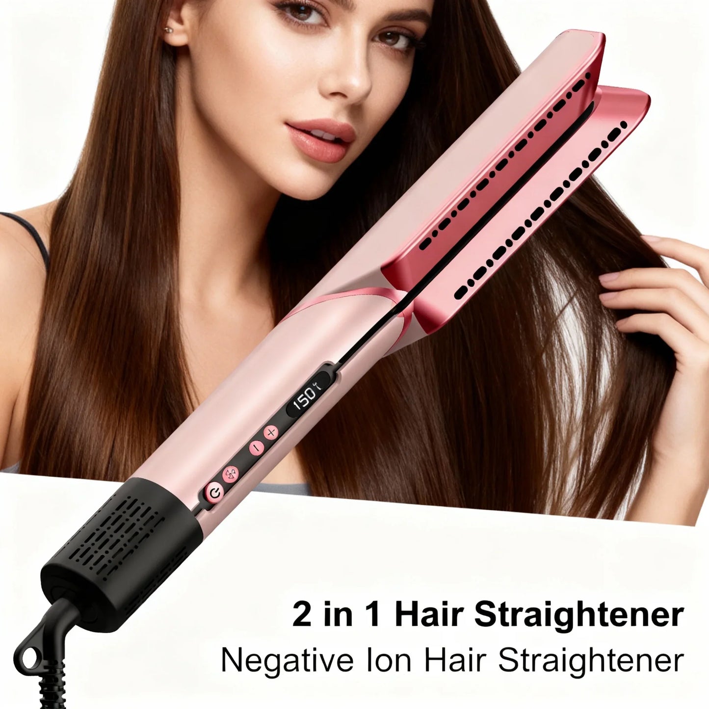 2 in 1 Hair Straightener & Hair Dryer Negative Ion Hair straightener Dry wet use High-Speed Brushless Motor Straightening Brush