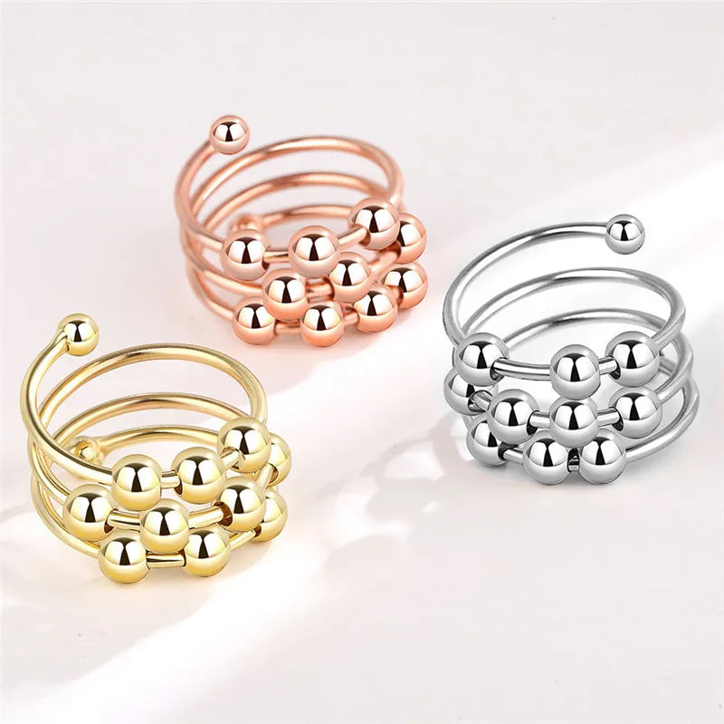 2023 Fashion Beads Anxiety Ring Fidget Spinner Rings Crystal Butterfly Flower Star Moon Ring Anti Stress Jewelry Gift