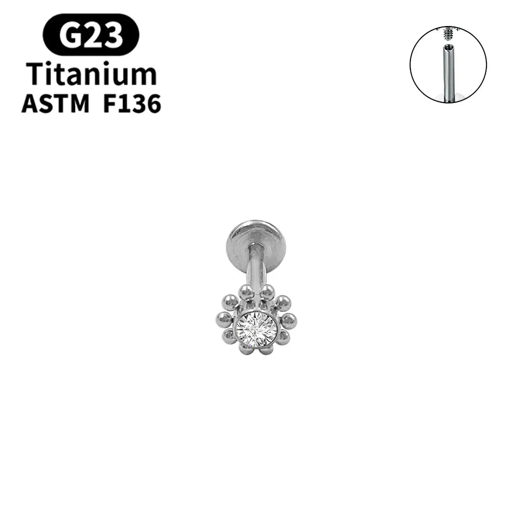 G23 Titanium Lip Labret Nose ASTM-F136 Piercing Body Jewelry Opal Zircon Internally Threaded Earring Helix Tragus Cartilage Ear