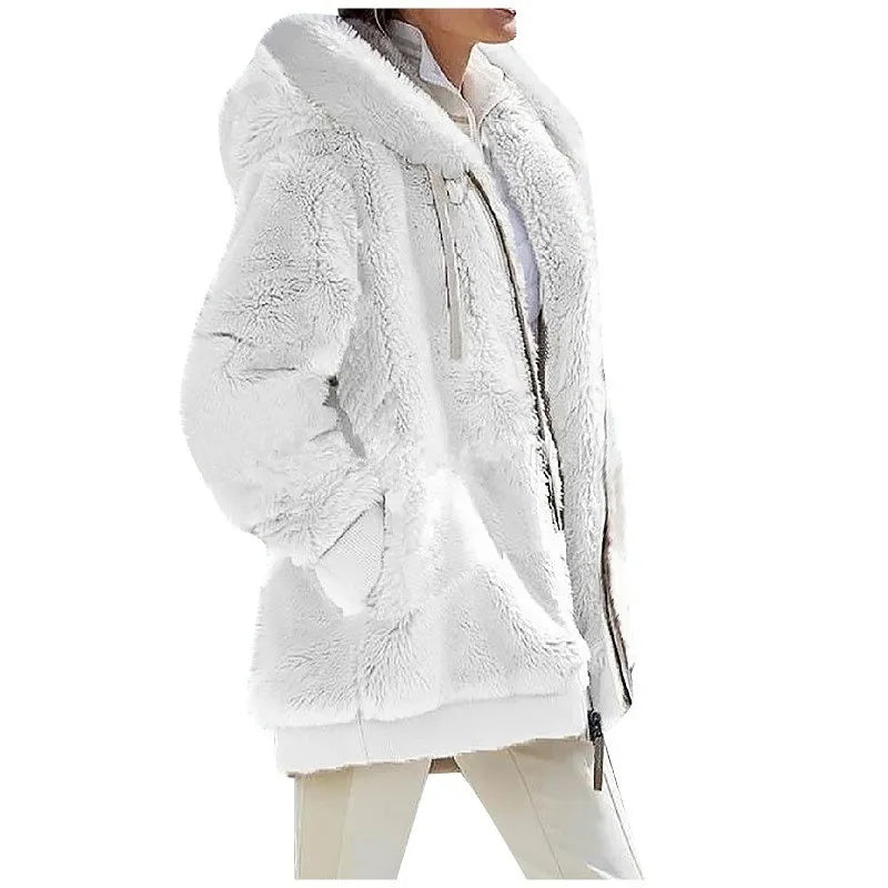 Fashion Women's Coat, Hooded Zipper Lady Cashmere Fleece Jacket.