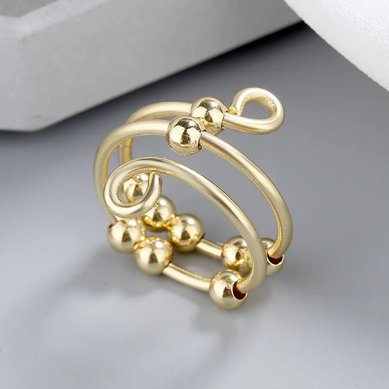 New Fidget Beads Rings for Women Men Rotate Freely Anti-stress Anxiety Ring Worry Stress Relief Jewelry Adjustable Stacking Ring