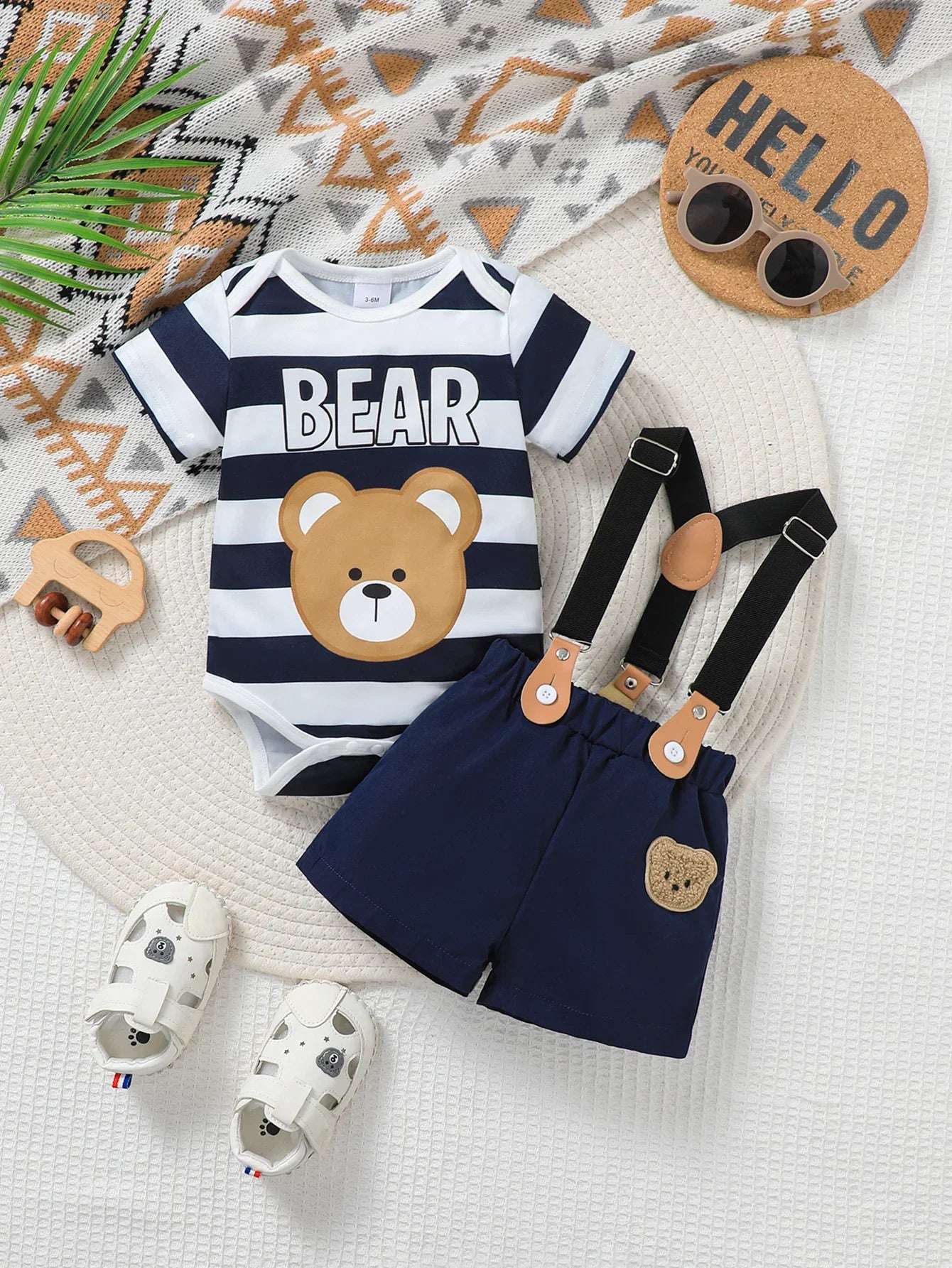 Baby Boy Spring Summer Outfit Set Cute Cartoon Letter Bear Print