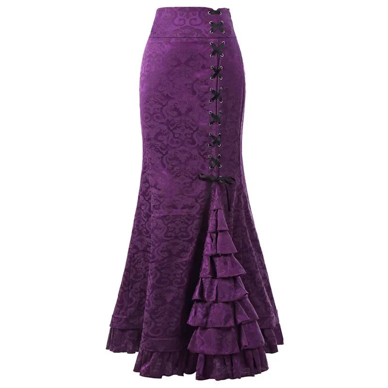 Women's Midi Y2k Skirt Victorian Retro High Waist Elegant Temperament Skirt Steampunk Gothic Style Fishtail Skirt Party Clothes