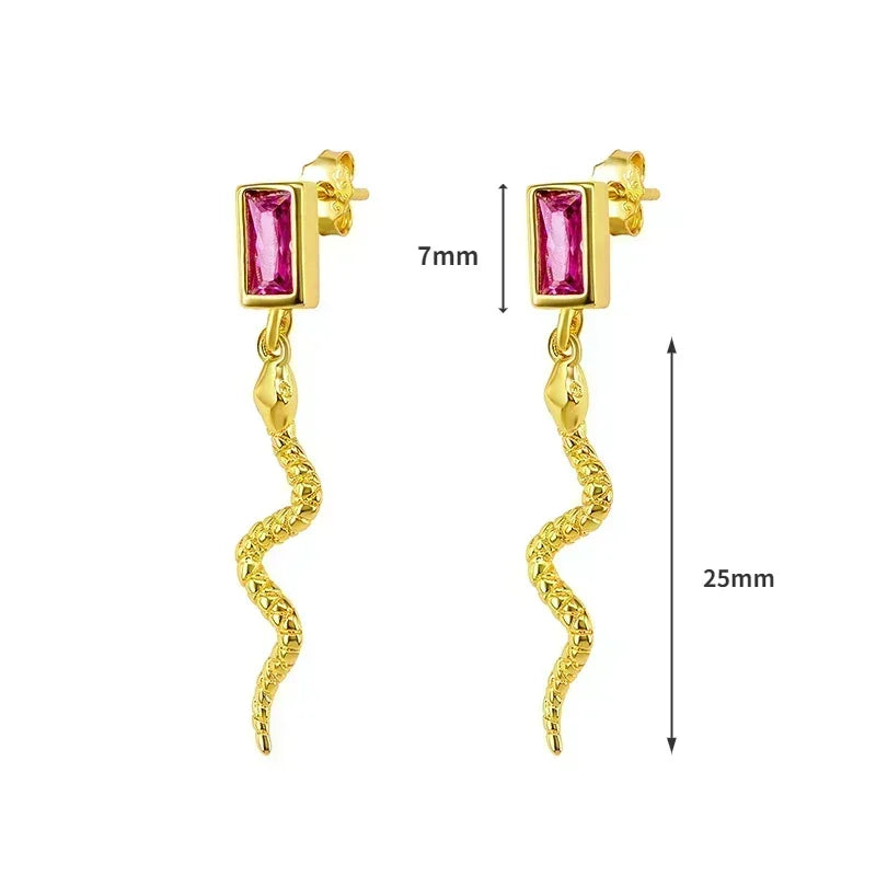 925 Sterling Silver Ear Needle Rose colors Zircon Hoop Geometric Pendant Earrings for women Luxury Fashion Wedding Jewellery2023