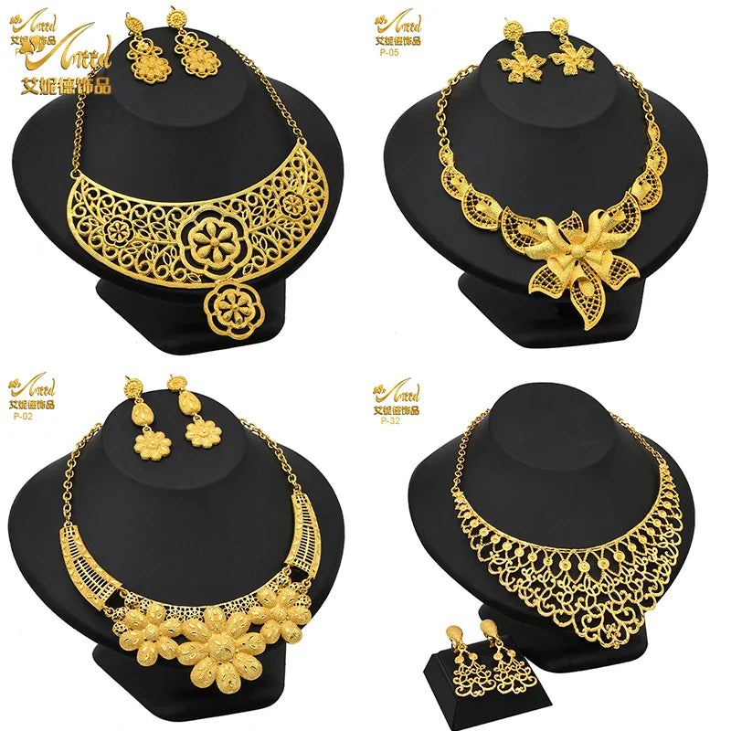 ANIID African 24K Gold Plated Jewelry Sets For Women 2PCS Set