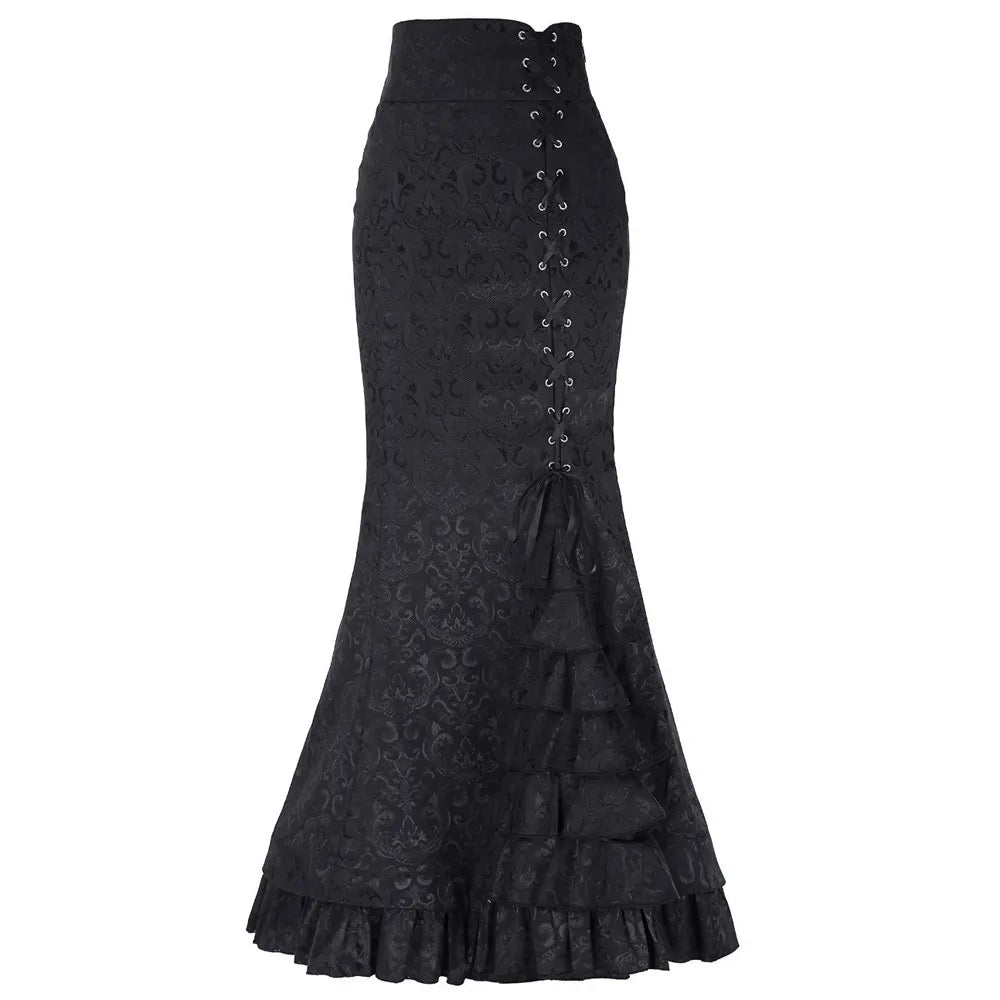 Vintage Women Trumpet Mermaid Skirt Gothic Long Steampunk Skirt Maxi Fishtail Victorian Ladies Retro Bandage Skirt Y2k Steetwear