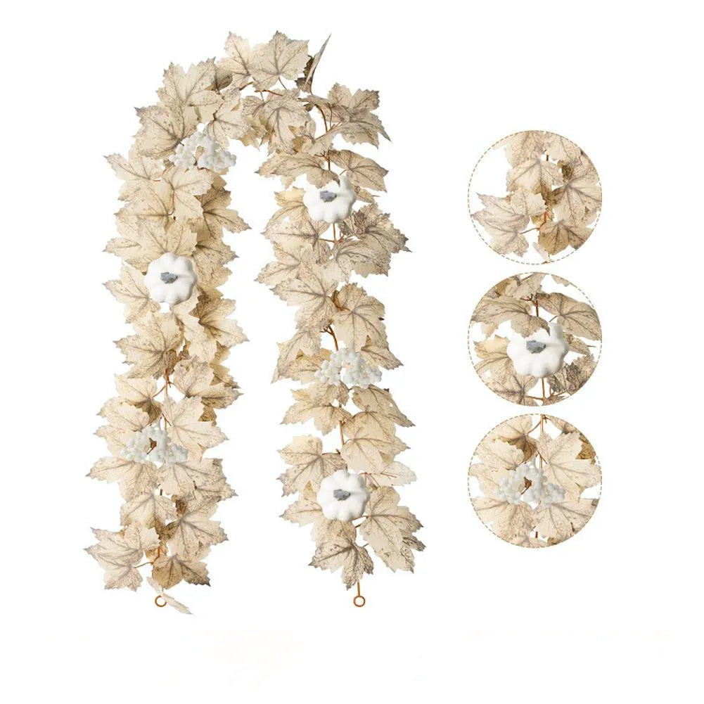 Farmhouse Fall Maples Leaf Garland Artificial Foliage Pumpkin Berry Garland Autumn Hanging Vine Garland Thanksgiving Decor