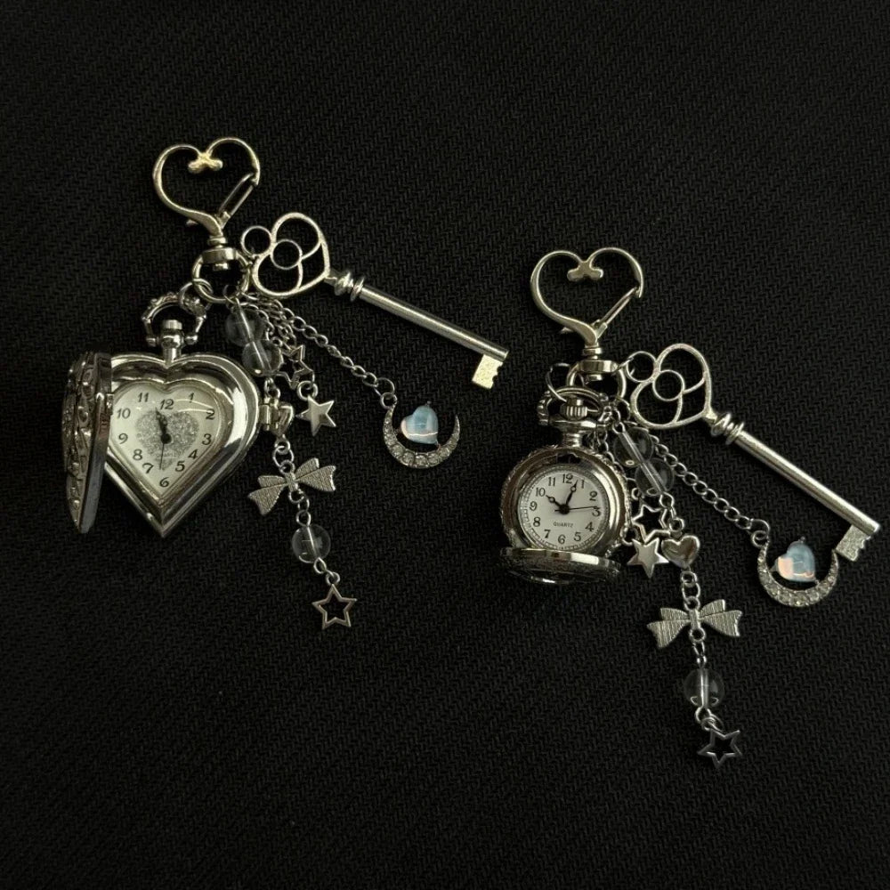 Original Hollow Heart Pocket Watch Chain Keychain Design Steampunk Clock Vintage Necklace Pendant Jewelry Watch Men Women Gift