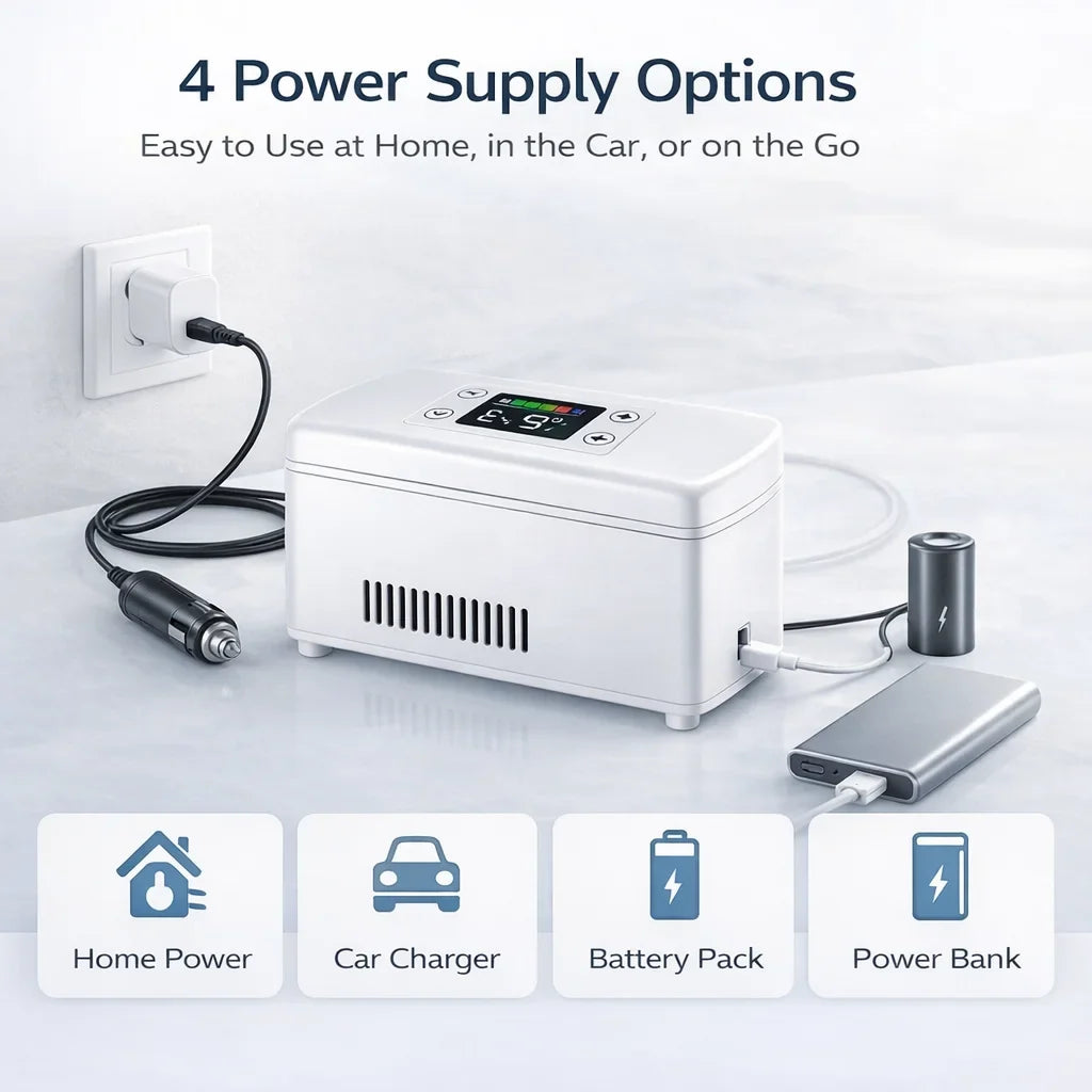 Portable Insulin Cooler Box 0-18°C Mini Fridge USB Rechargeable Travel Case with LCD Display 10200mAh