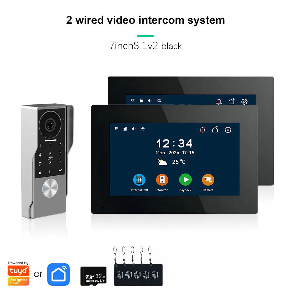 ANJIELO 2-Wire Video Door Phone with TUYA App IC Card PIN Unlock 24 IP Camera Support Smart Video Intercom System for Home 1080P
