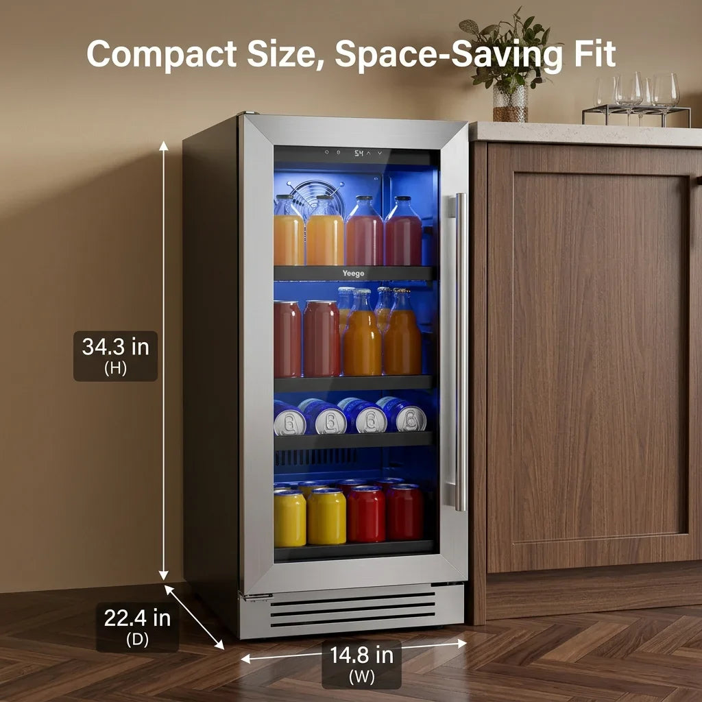 Under Counter Beverage Cooler 85L Built-in Refrigerator 80 Cans Fast Cooling 34°F-54°F 3.0 cu ft Stainless Steel Freestanding Wine Beer Fridge for Kitchen Bar