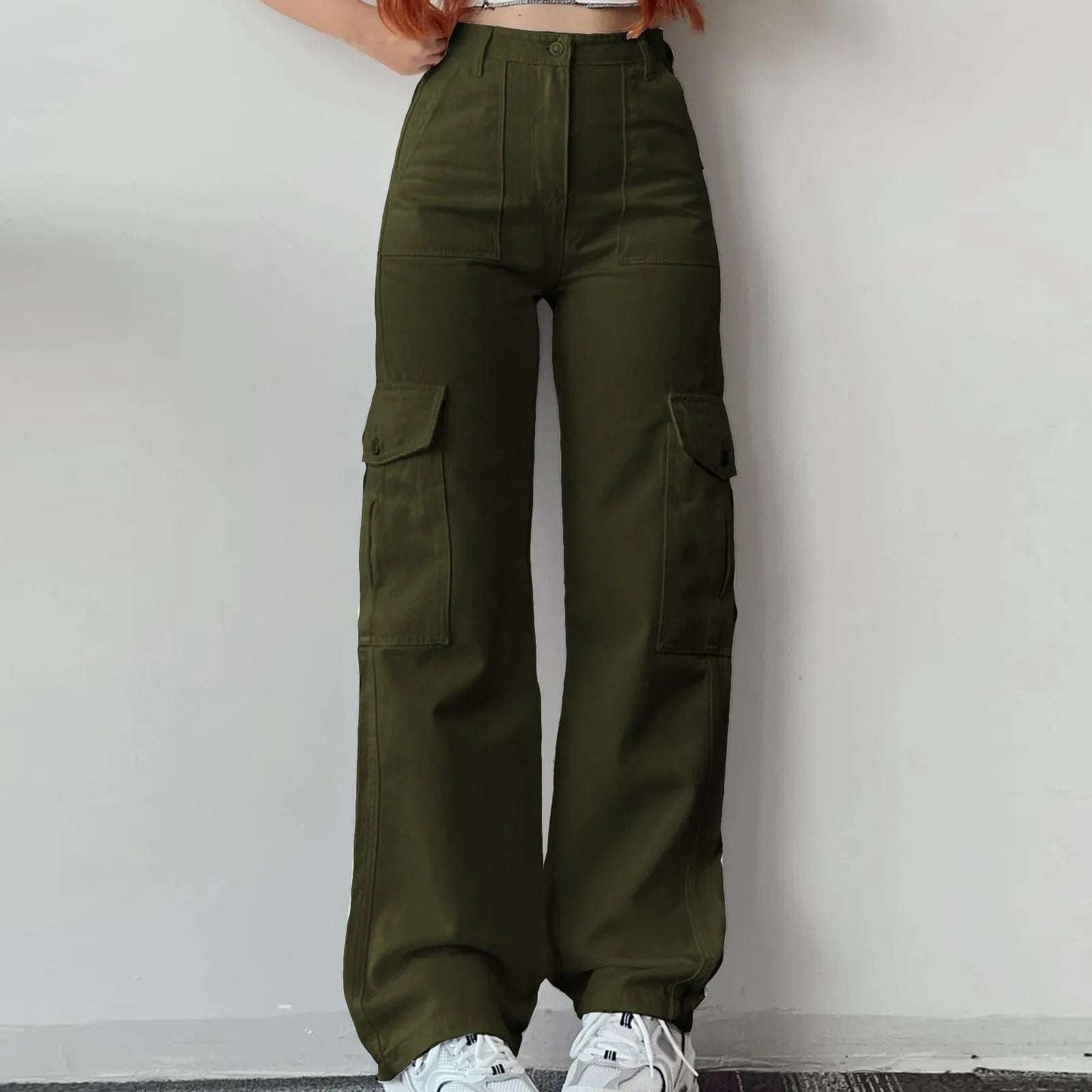 Y2k Women Khaki Cargo Pants Retro Slim Fit Jogger Sweatpants Summer High Waisted Casual Korean Wide Leg Pants Elastic Trousers