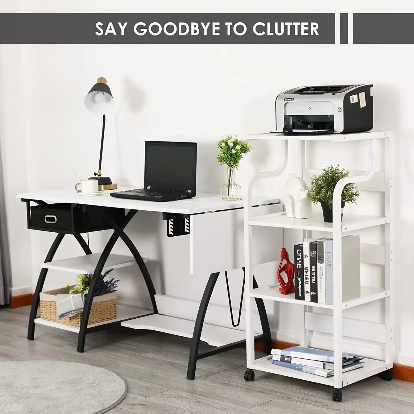 Printer Stand, Mobile Printer Table with Wheels for Home Office.  PC Tower Stand, Host Computer Cart.