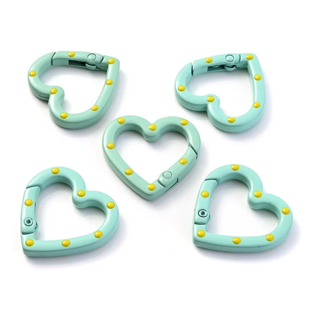 5pcs Multicolor Metal Heart Ring Spring Clasp Carabiner Keychain Clips Hook Dog Chain Diy Jewelry Buckle Connector Supplies
