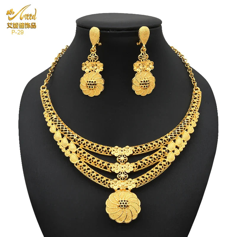 ANIID African 24K Gold Plated Jewelry Sets For Women 2PCS Set