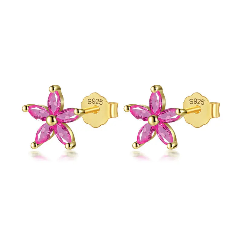 TrustDavis Real 925 Sterling Silver Fashion Flower Colour CZ Stud Earrings For Women Daughter Girls Birthday Gift Jewelry DF247