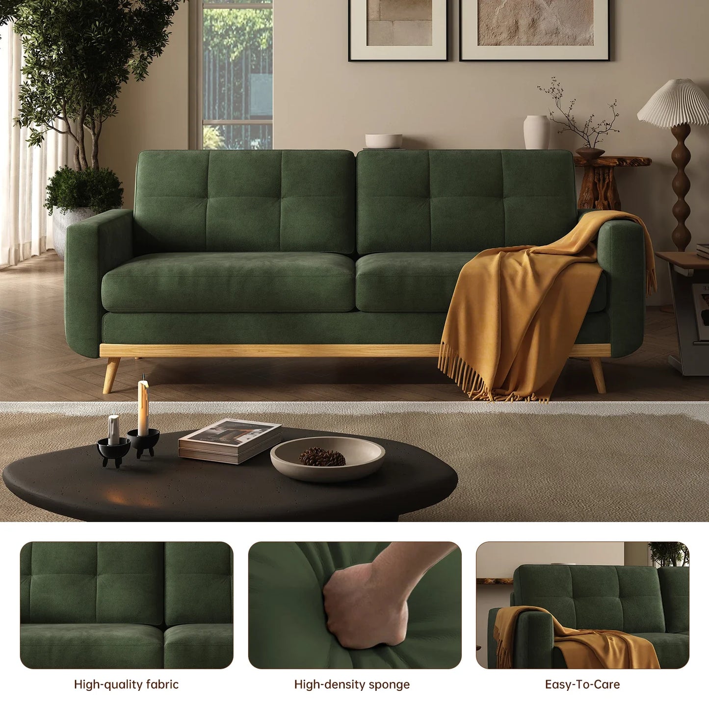 67.7-inch Mid-Century Modern Loveseat Sofa with Wooden Legs  for Living Room, Bedroom, or Office.