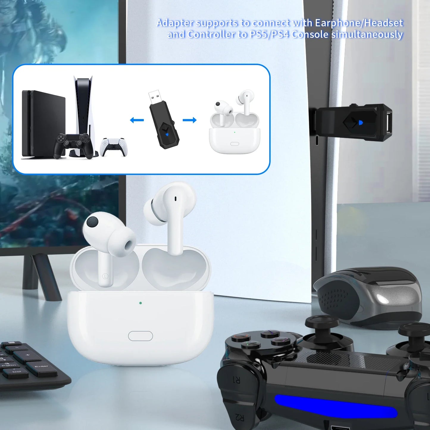Wireless Controller Adapter P5146 for Switch/Switch OLED,PS5,PS4,PS3,PC& NEOGEO. Game Controller Converter with Headset Support