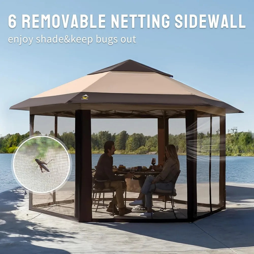 16x16 Pop up Gazebo with Mosquito Nettings, Patented Center Lock 6-Sided Portable Gazebo, 300D Silver-Coated Fabric UV Resistant