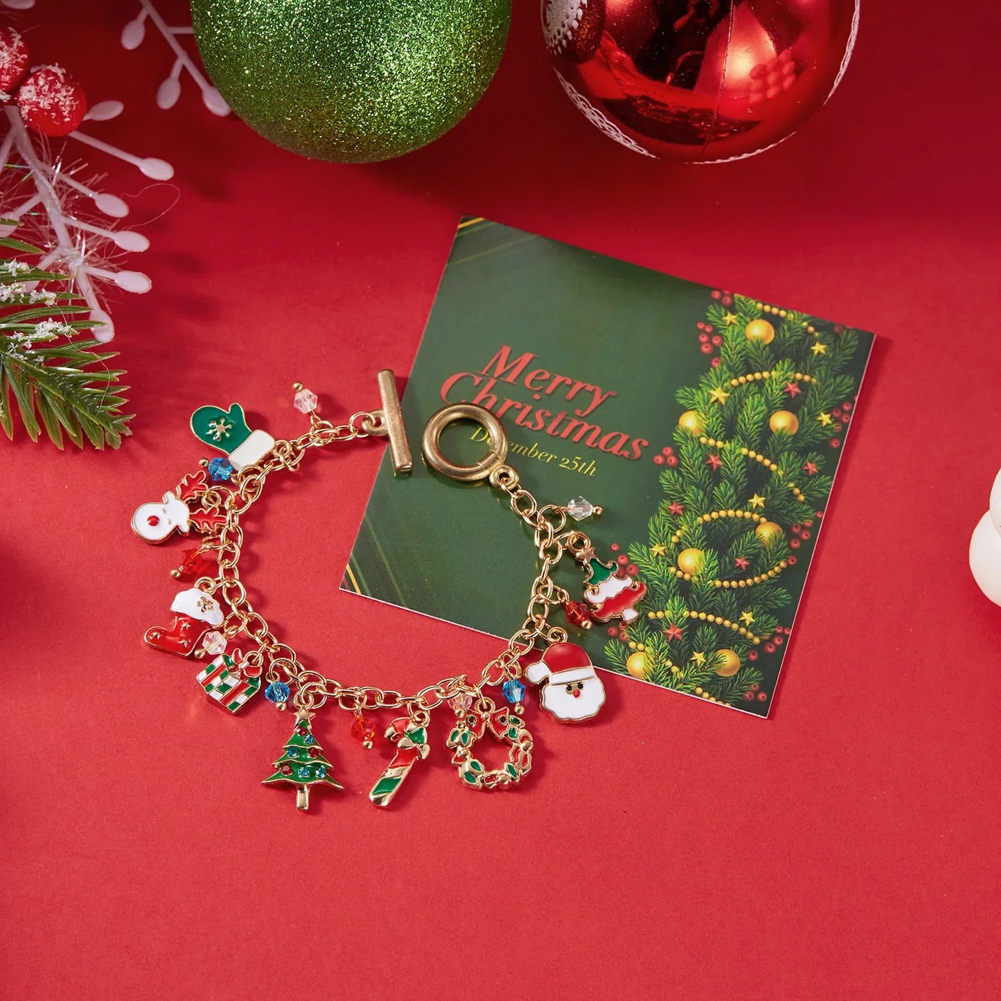 Cute Christmas Series Santa Claus Tree Elk Pendant Bracelets for Women Handmade OT Chain Thanksgiving Xmas Party Jewelry Gifts