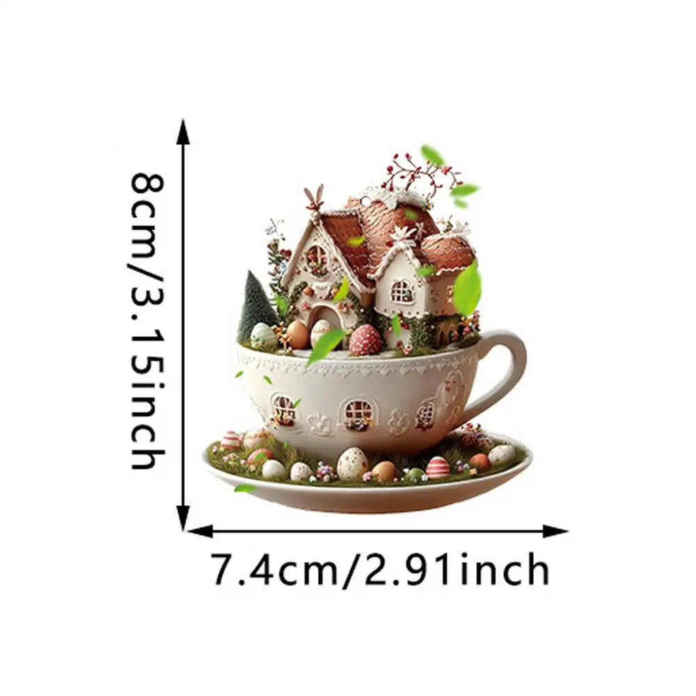 Easter Coffee Cup Ornaments Cartoon Bunny Egg House Coffee Mug Decorative 2D Acrylic Ornaments 2025 Spring Party Supplies