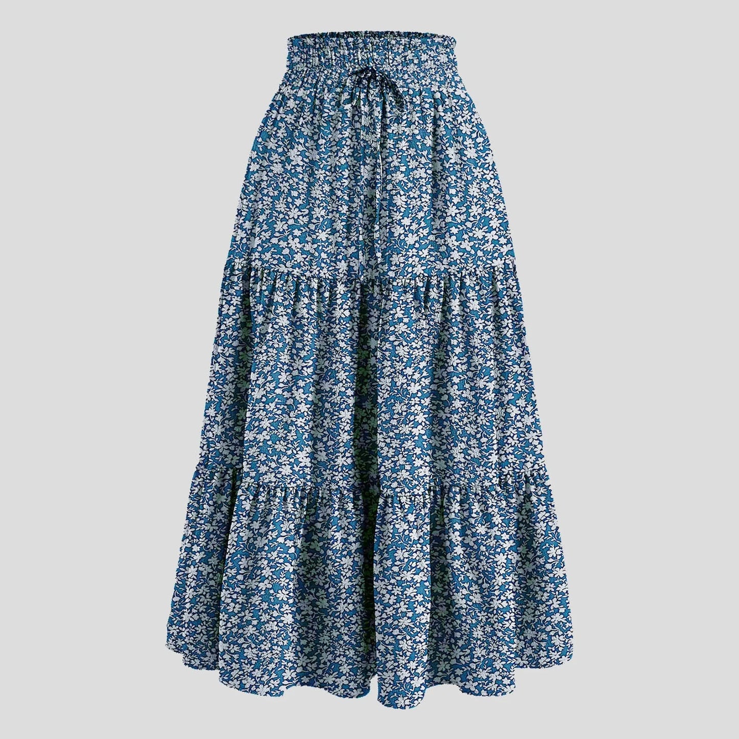Women'S Boho Vintage Floral Print Maxi Skirt Elastic High Waist Pleated Flowy A Line Long Skirts Toddler Fall 2024 Falda Short