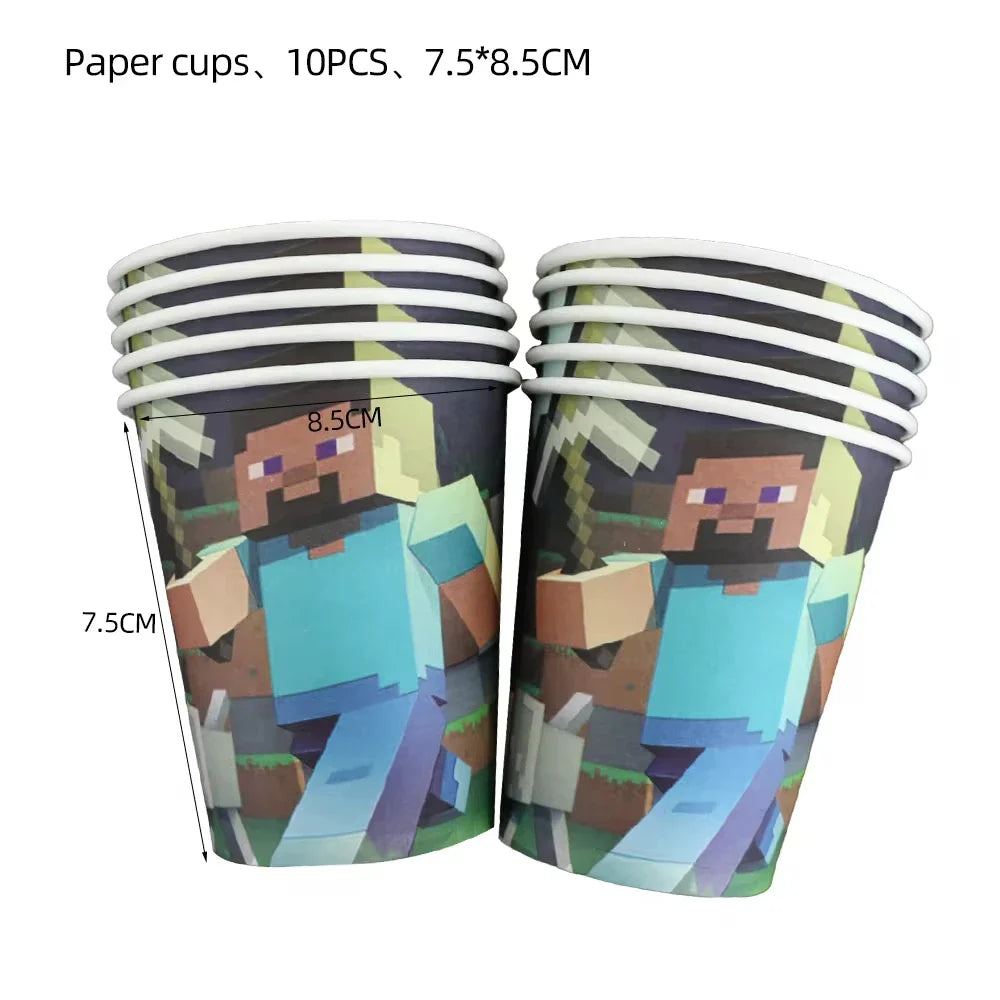 Miner Crafting Pixel Video Game Party Decor Disposable Tableware Cup Plate Tablecloth Balloon Baby Shower Kid Boy Party Supplies