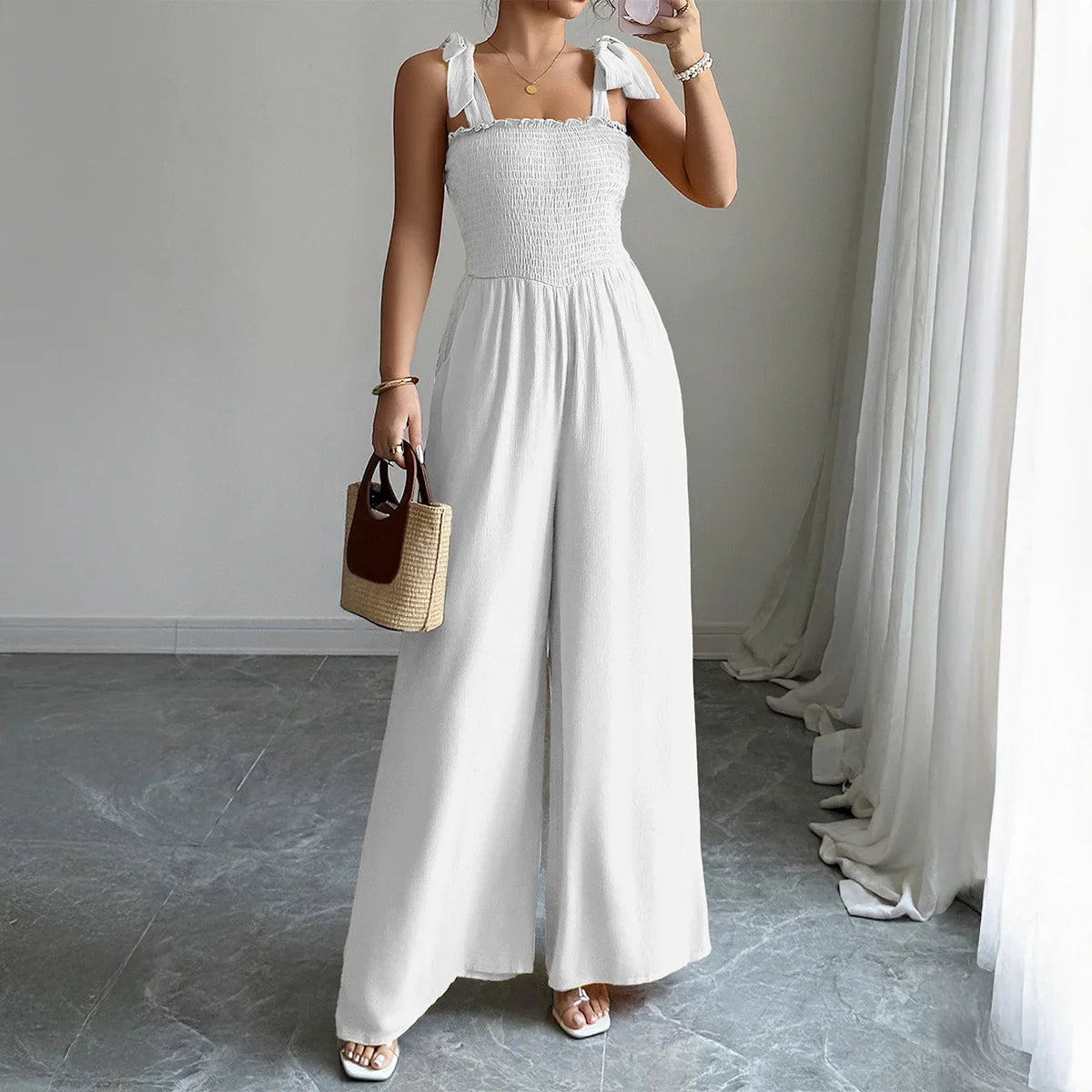 Summer Fashion Women's Suspender Jumpsuits Casual  Sleeveless with Pocket