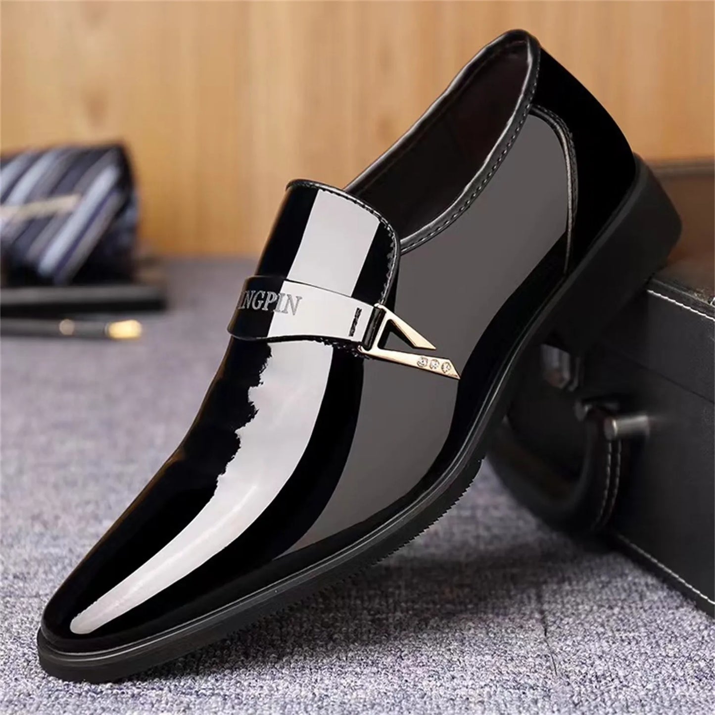 Black Patent Leather Shoes For Men, Casual, Business, Formal, Office Work Shoes.