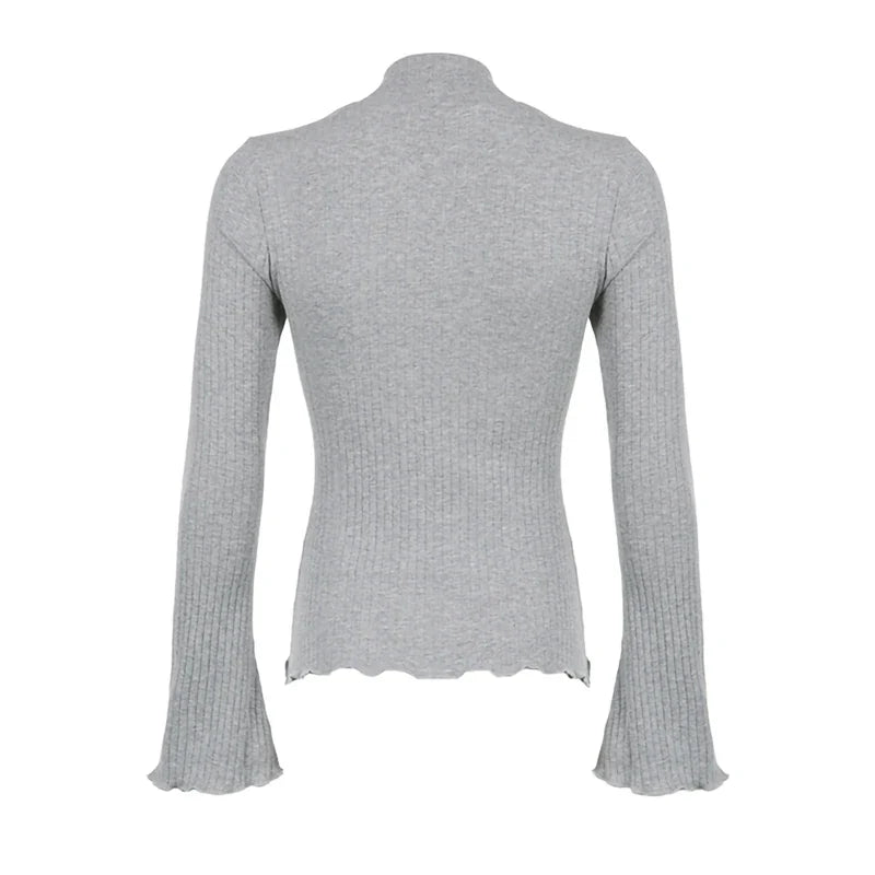 Xingqing Elegant Lady Square Collar T Shirt Kawaii Clothes Fairy Grunge Long Sleeve Ribbed Tops y2k Tees 2000s Women Streetwear