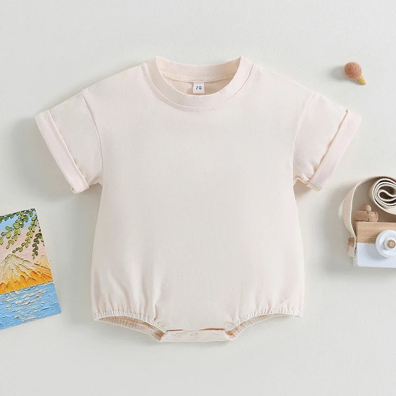 Baby Boy Girl Solid Color Short Sleeve Bubble Romper Oversized T-Shirt