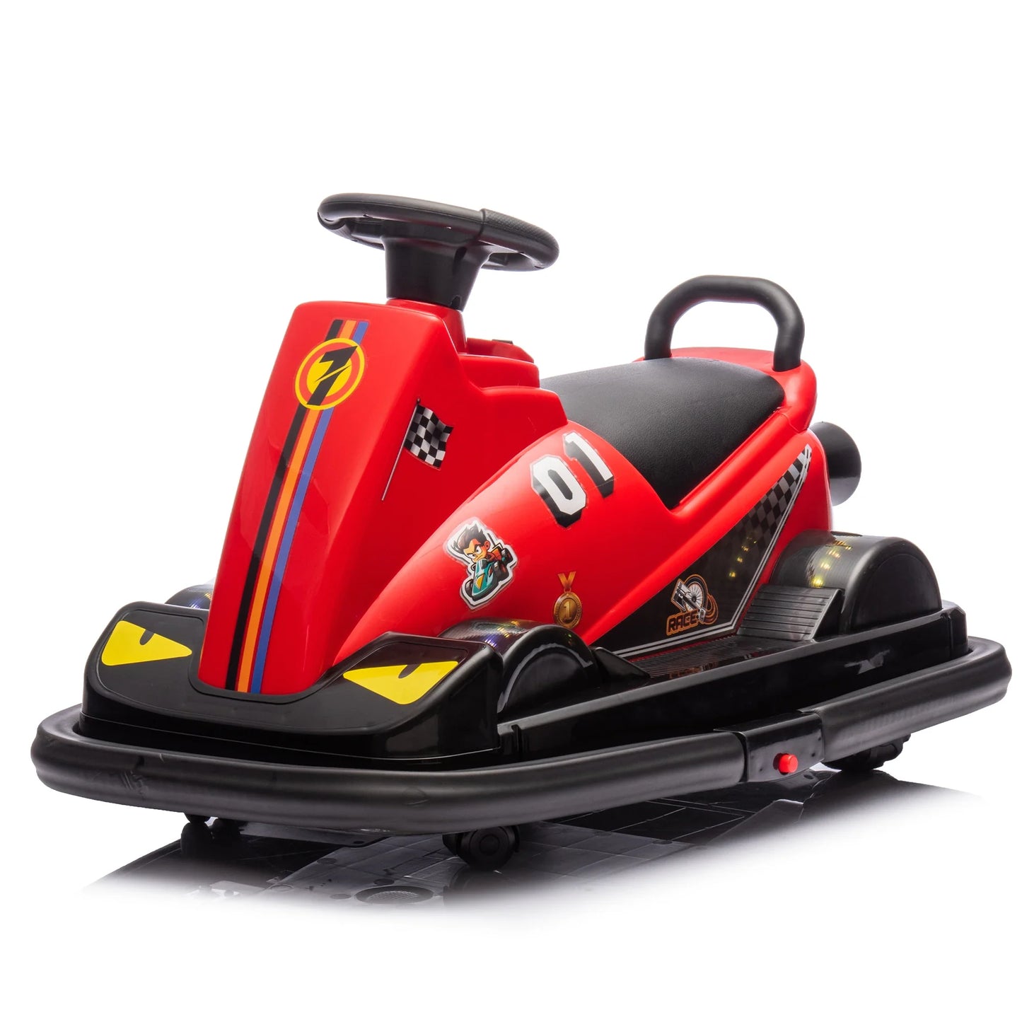 12V Kids Ride On Motor Bumper Car Rotate 360 degrees Collision triggers sound effects and lights,Four-wheel waterfall light
