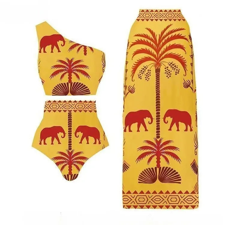 2024 Europe and the United States new swimsuit retro printed mesh pants bikini conservative women's swimsuit