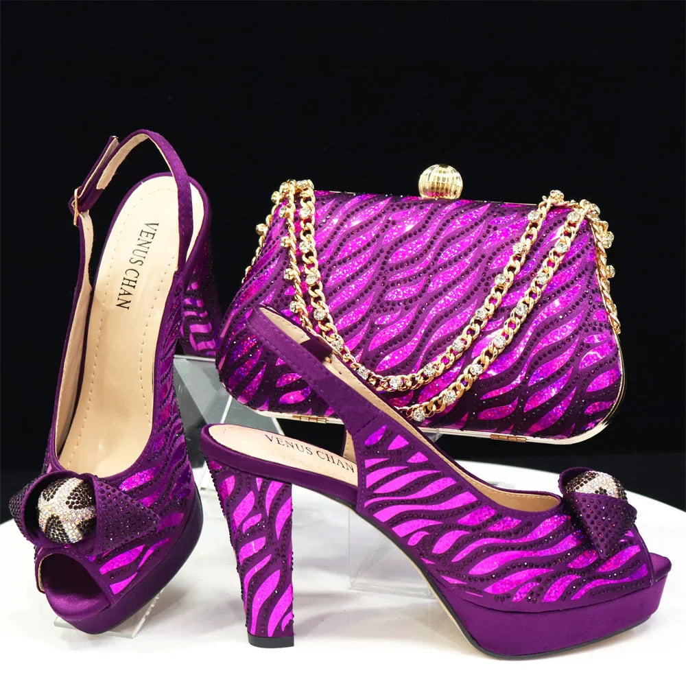 doershow Italian Shoes And Bag Sets For Evening Party With Stones Italian Leather Handbags Match Bags!  HJK1-60