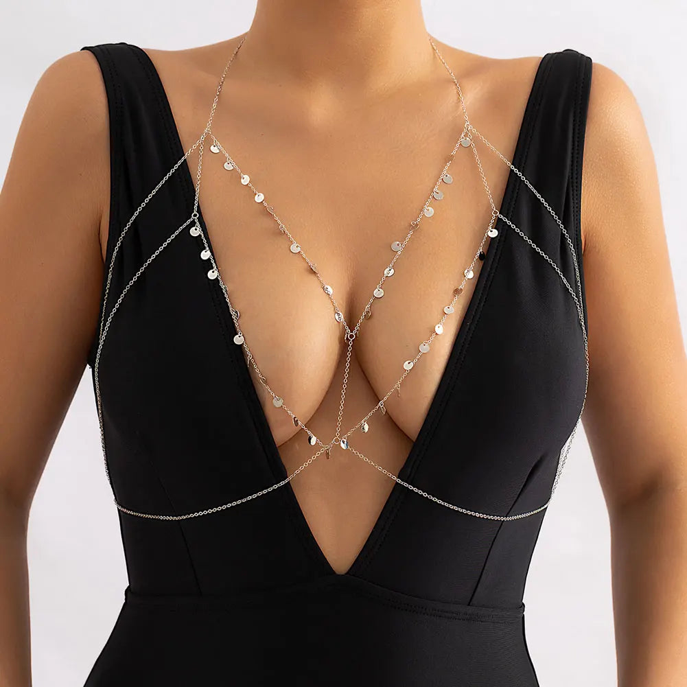 Fashion Womens Sexy Sequins Bra Bikini Beach Harness Necklace Waist Belly Body Chain Fashion Jewelry #241361