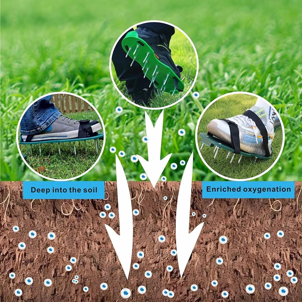 Premium Lawn Aerator Shoes - 5cm Steel Spike Nail Design for Soil Aeration & Grass Cultivating | Self-Leveling Garden Yard Tool