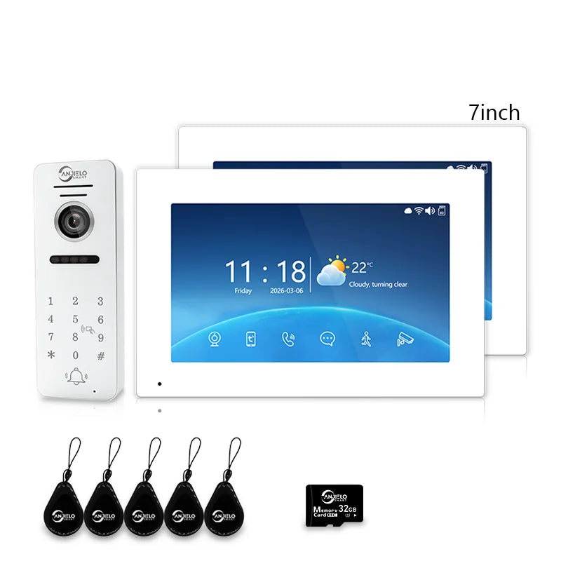ANJIELO 4‑Wire Tuya Smart Video Door Phone Intercom System PIR Motion Detect Two‑Way Audio Password Unlock Home Villa Security