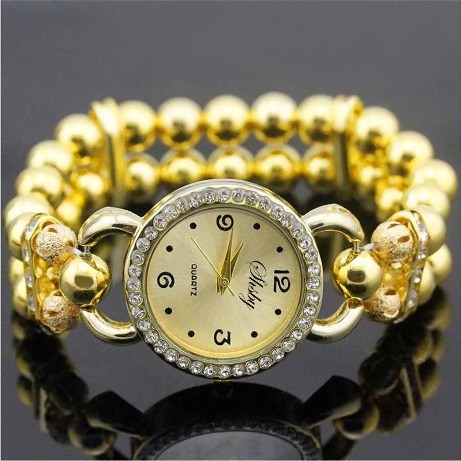 Shsby New Women's Rhinestone Quartz Analog Bracelet Wrist Watch Lady Watches With Colorful Pearls