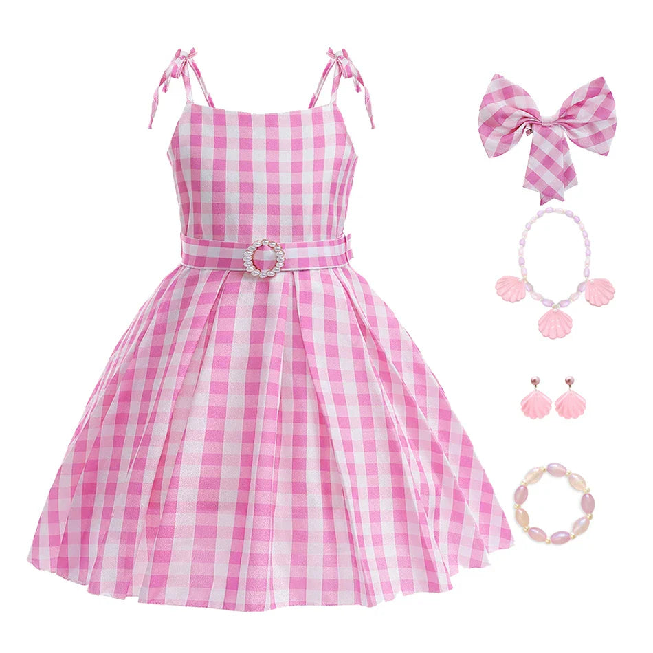 2024 New Movie Barbi Girls Boys Costume Cosplay Clothes Children Pink Halloween Carnival Kids Party Wear For 2-10 Years