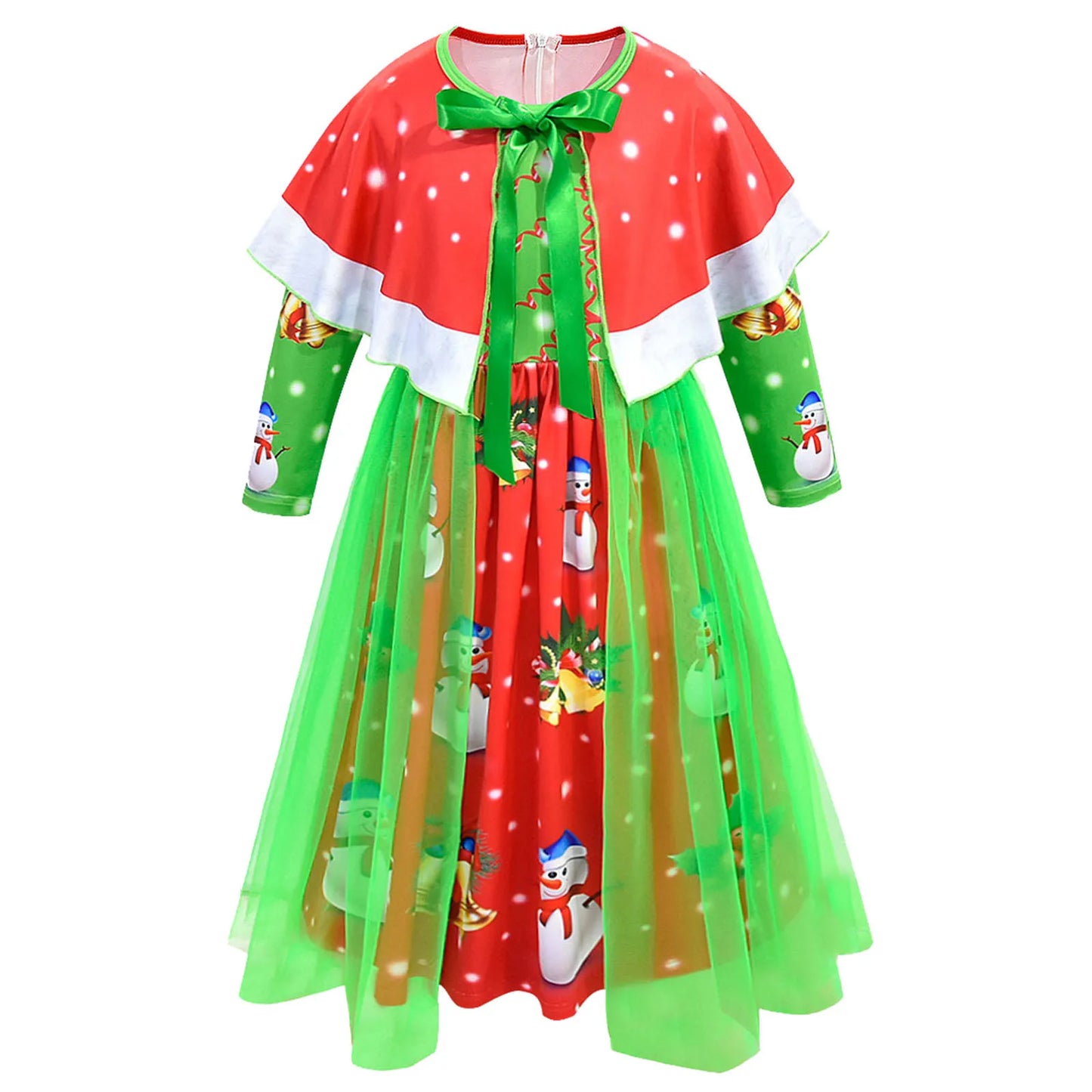 Toddler Kids Girls Cute Infant Christmas Cartoon Prints Costume Cosplay Party Dresss Shawl Outfits Children Xmas Fancy Dress Up
