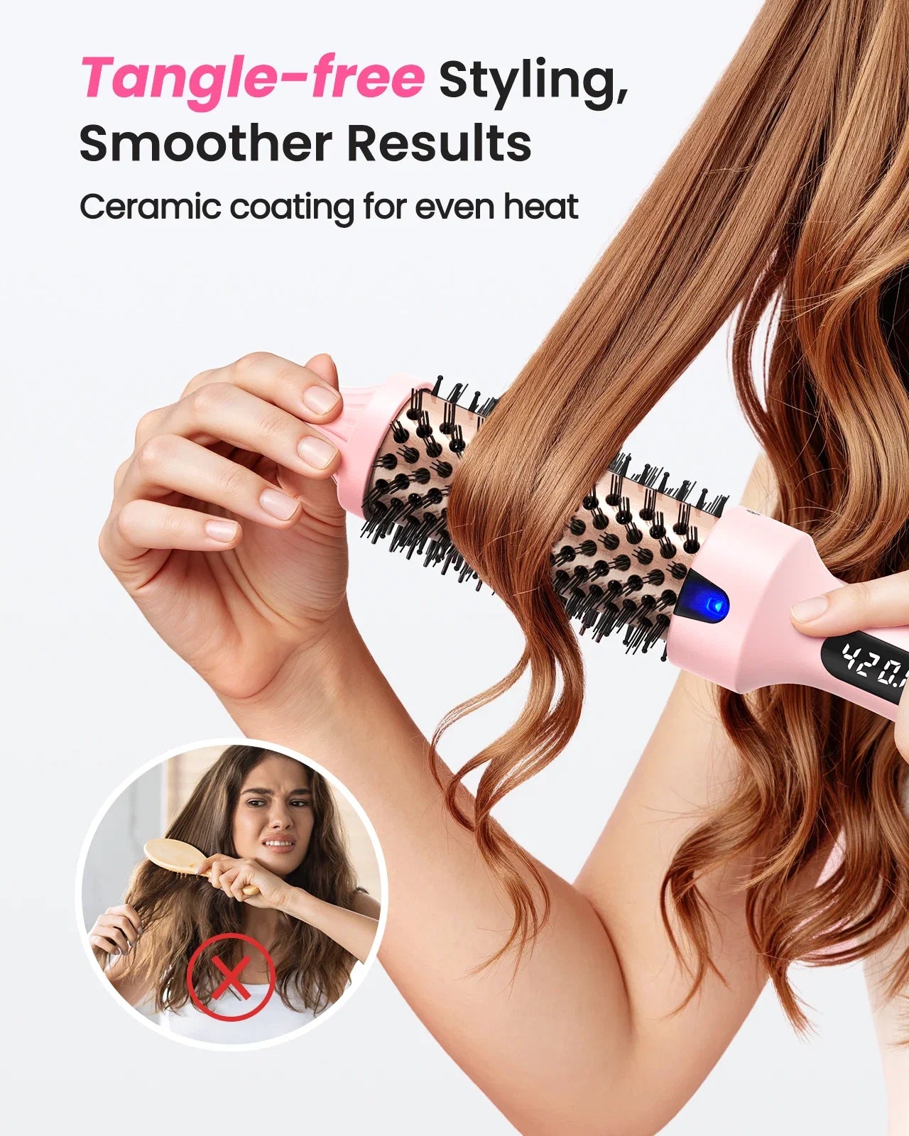 PTC Heated Curling Iron Brush 38mm Thermal Round Brush Anti Scald Hair Styler Volumizing Curler for Home Salon Use,110-240V