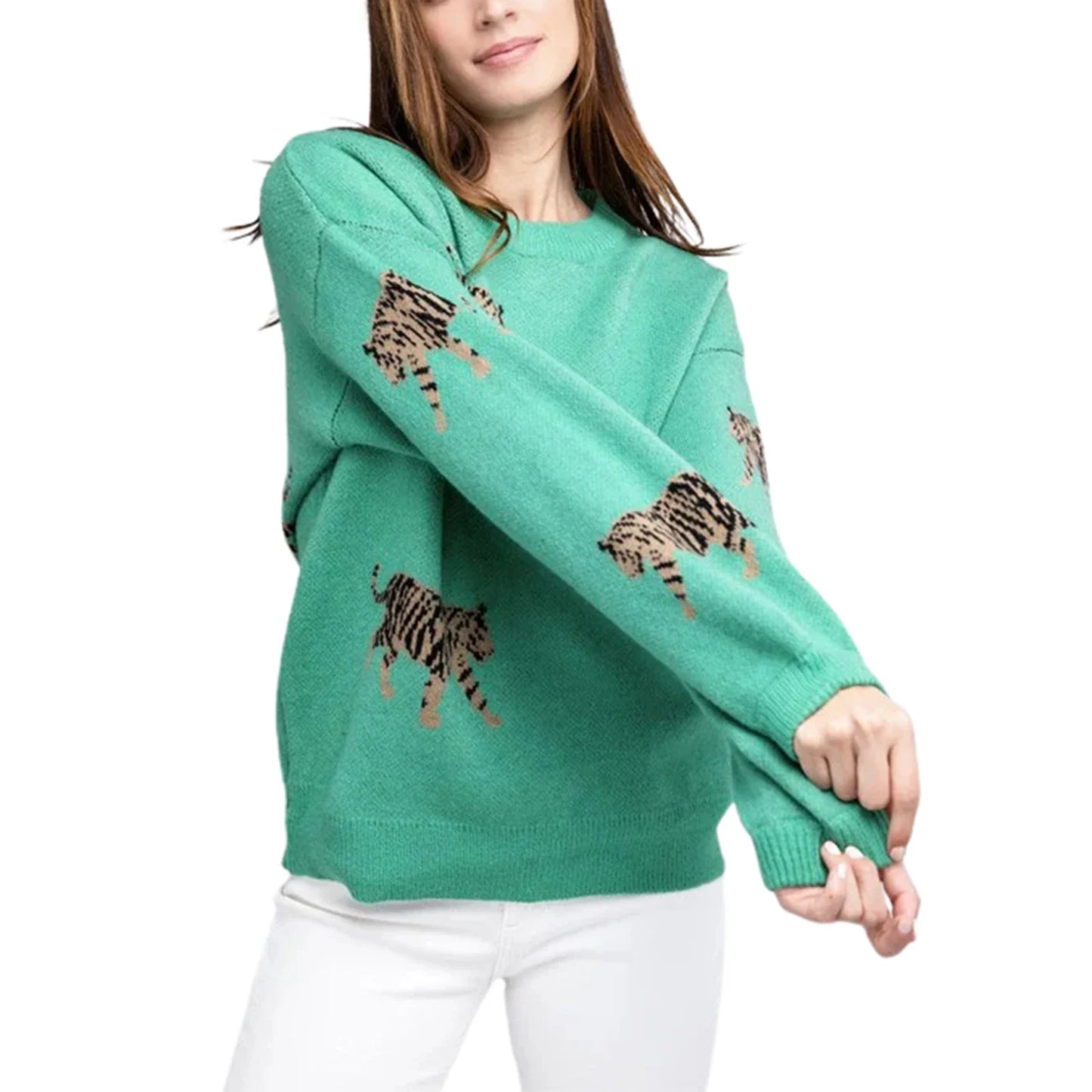 Cozy Women s Sweater with Stylish Leopard Print Design Long Sleeves and Soft Knit Fabric for Autumn Fashion Statement