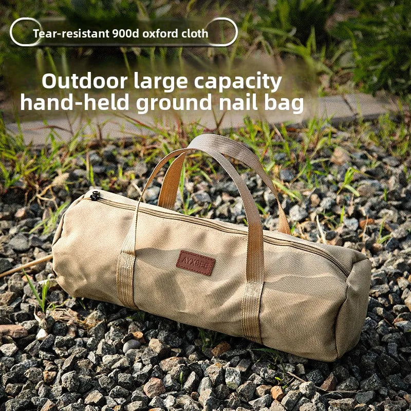 Outdoor Cylindrical Camping Storage Bag Portable Handbag for Tent Stakes Wind Ropes Durable Cylinder Pouch for Camping Accessori