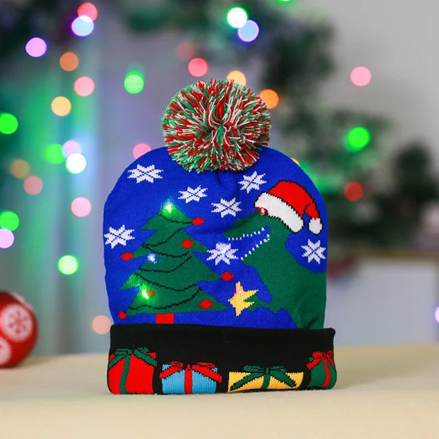 LED Christmas Hat Creative Flashing Led Light Knitted Hat Snowman Winter Warm Color Knitted Cap Christmas Gift
