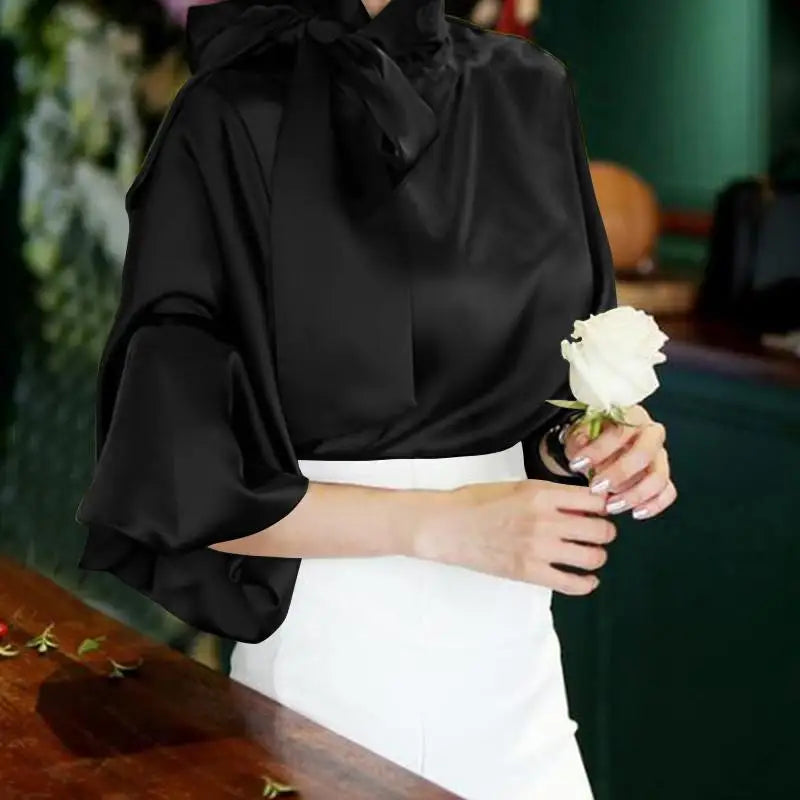Celmia Elegant Women Satin Blouse Bow Tie Neck Shirt Lantern Sleeve Top 2024 Summer Fashion Female Office Tunic Casual OL Blusas
